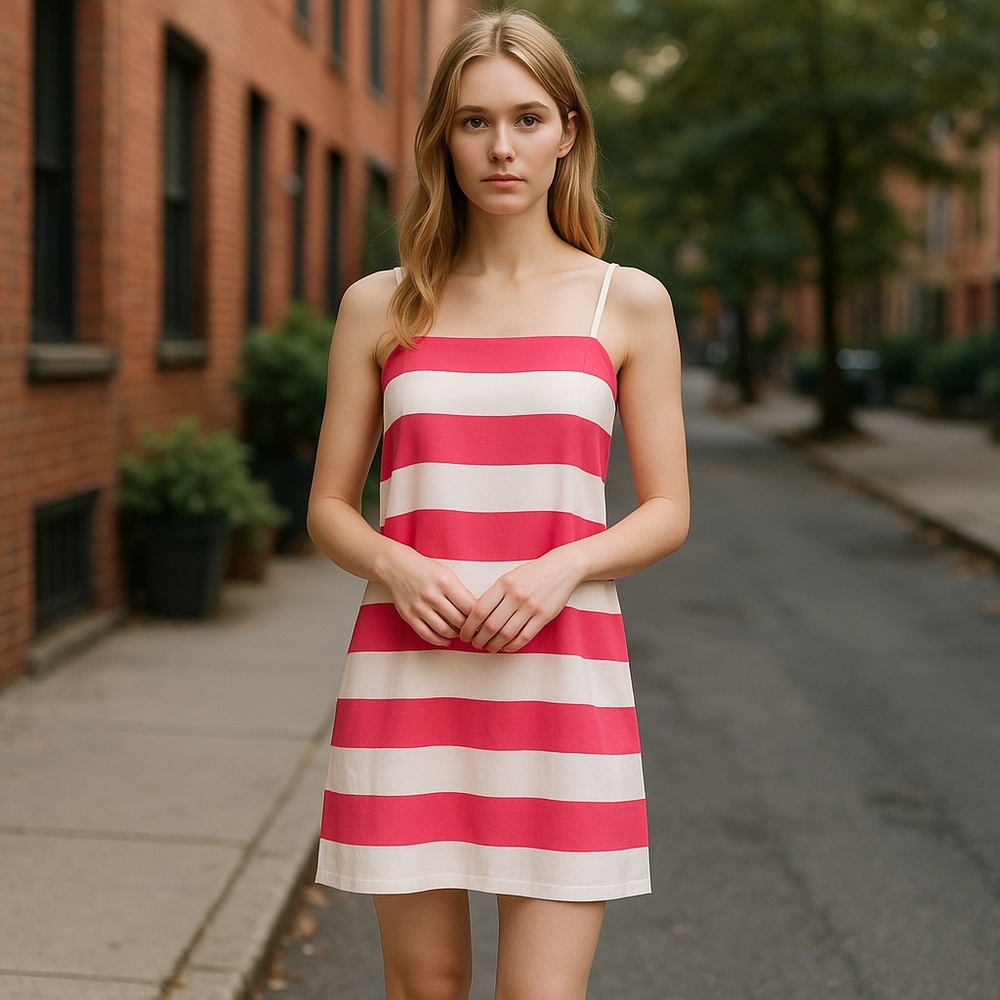 NWT CeCe Striped Square Neck Sheath Dress Linen